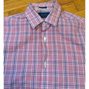 Nice Fairlane Men's Long Sleeved Button up Shirt Non-Iron Slim Fit Pink Plaid M